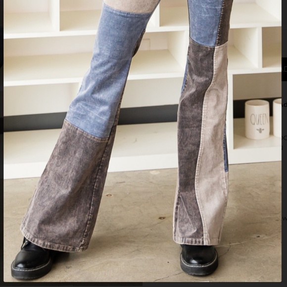 🎄Oli & Hali “ Daphne “ Oli & Hali Corduroy Flare Pants Colorblock Jeans - Picture 6 of 6